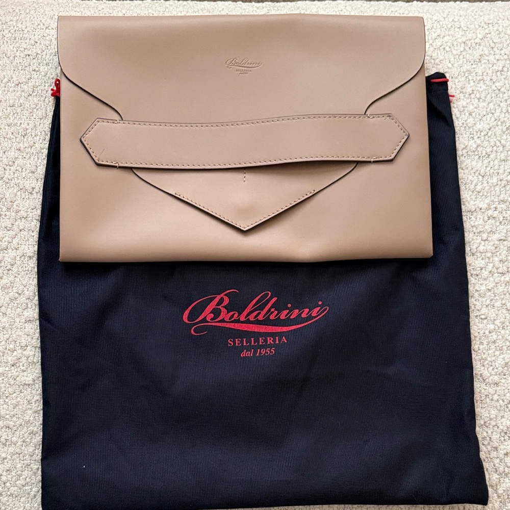 Used Condition Boldrini Selleria Beige Leather Envelope Clutch.